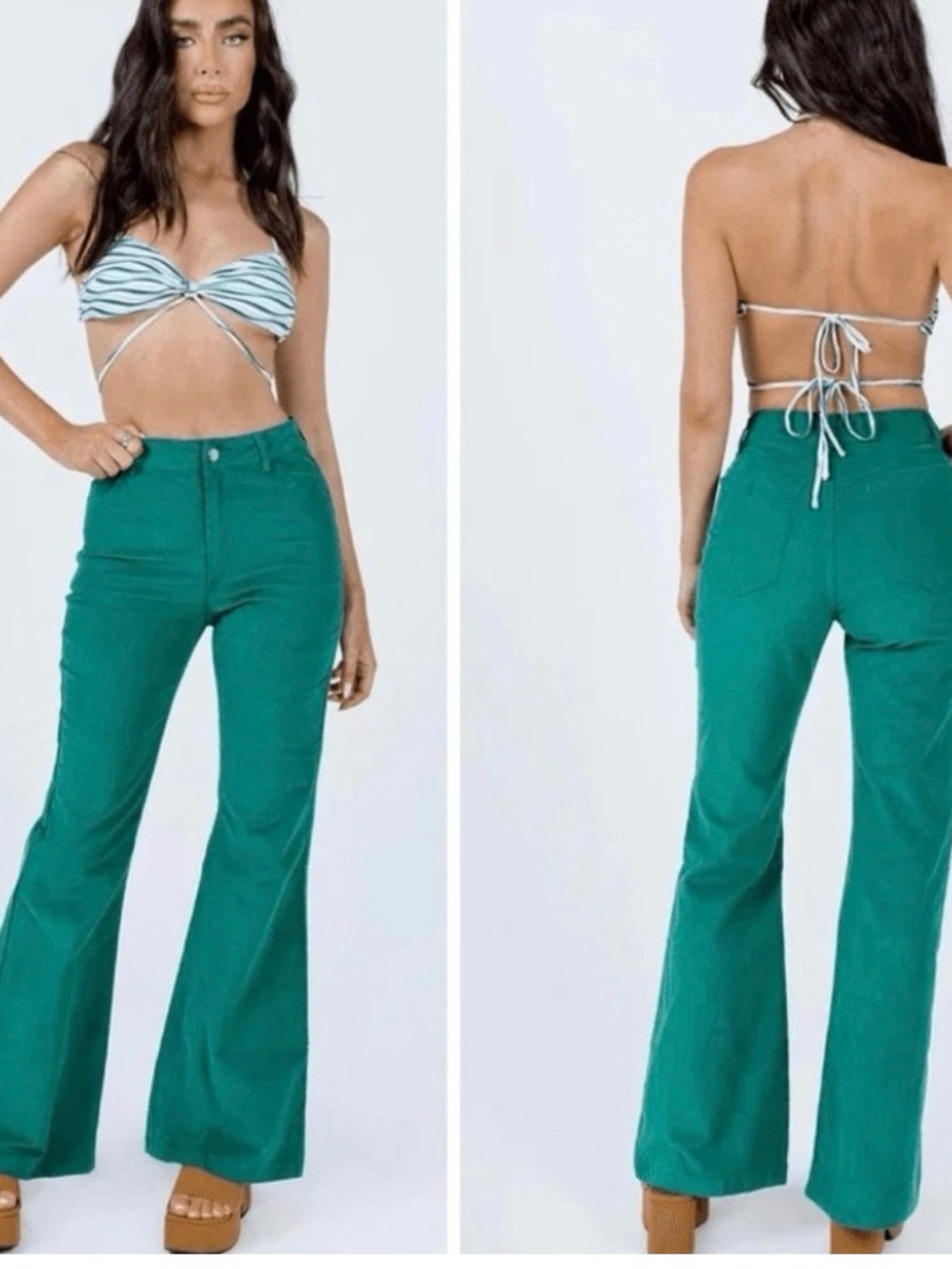 Princess Polly Green High-Rise Flare Pants